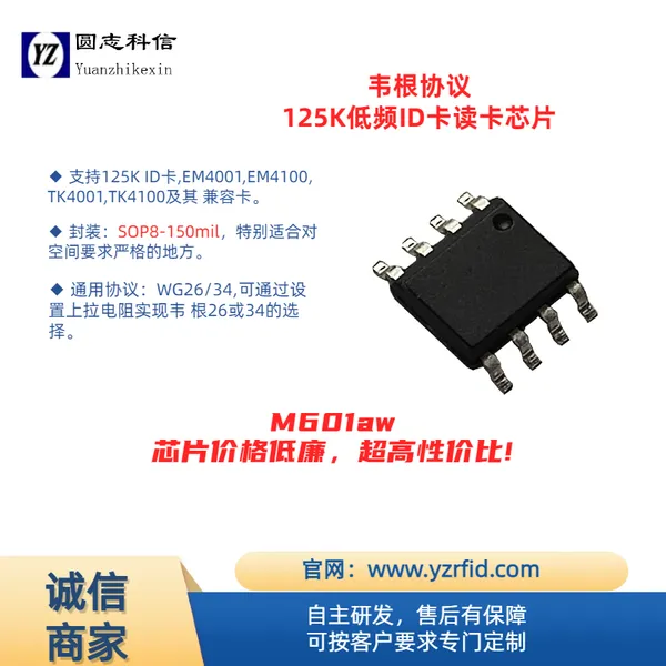 圆志 M601aw 韦根读卡芯片 125KHz ID 识别 门禁工程项目元器件