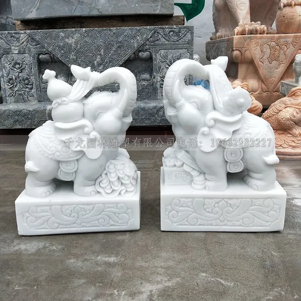 无锡石雕大象厂家,石雕大象加工厂,门口摆放大理石小象