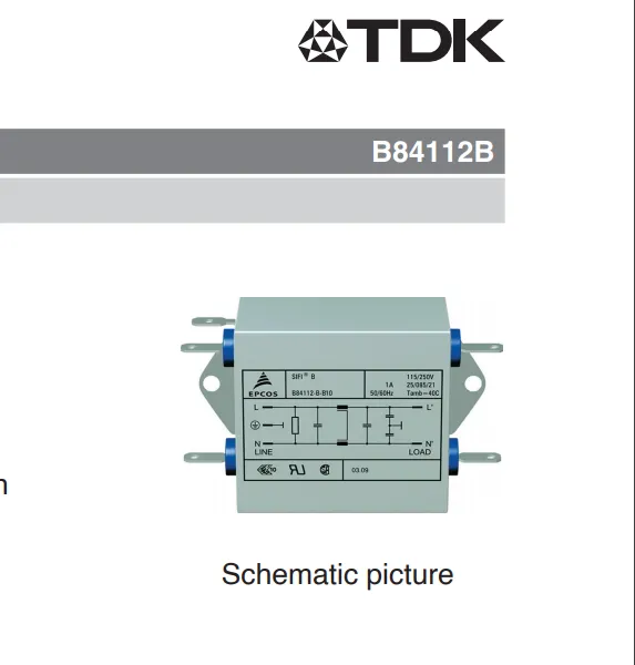 EMC filters EMC滤波器B84112B0000B110 10A 250V 50Hz