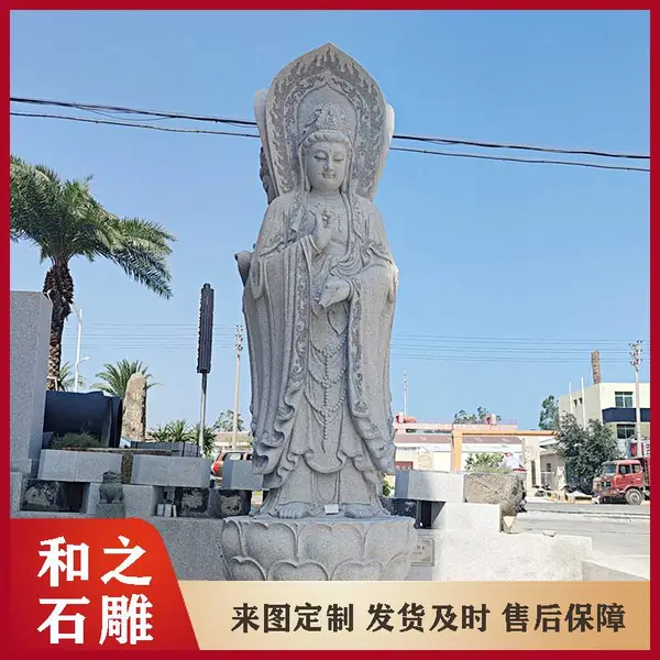 精雕现有石雕观音佛像 花岗岩三面观音像 6.8米石雕观音厂家一手价