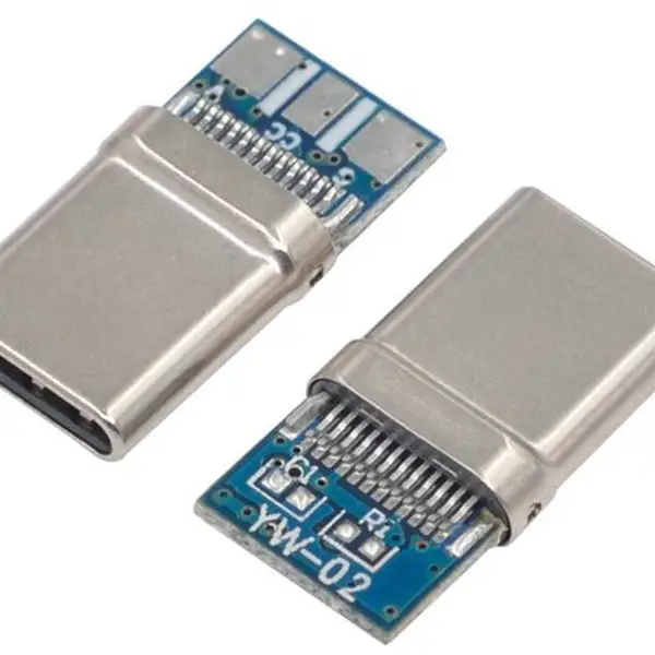 TYPE-C 24P拉伸公头 3芯焊点 带PCB板 大电流带EMC弹片A6A7短路厚度3.60