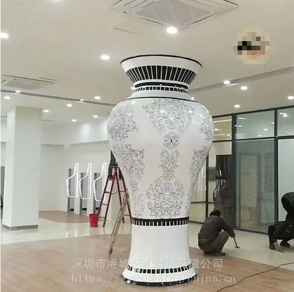玻璃钢仿青花瓷花盆雕塑树脂纤维花瓶工艺品落地摆件