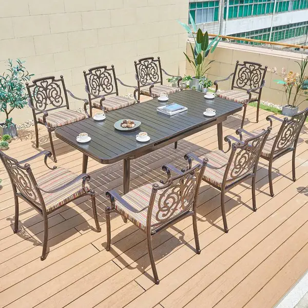天津户外桌椅庭院花园休闲椅家具 铁艺铸铝桌椅露天餐桌 防水烧烤餐桌