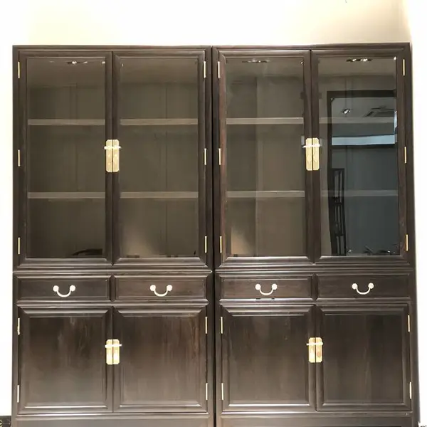 明式紫光檀书柜设计 中式微凹黄檀书橱构造 苏式红木橱柜定制家具
