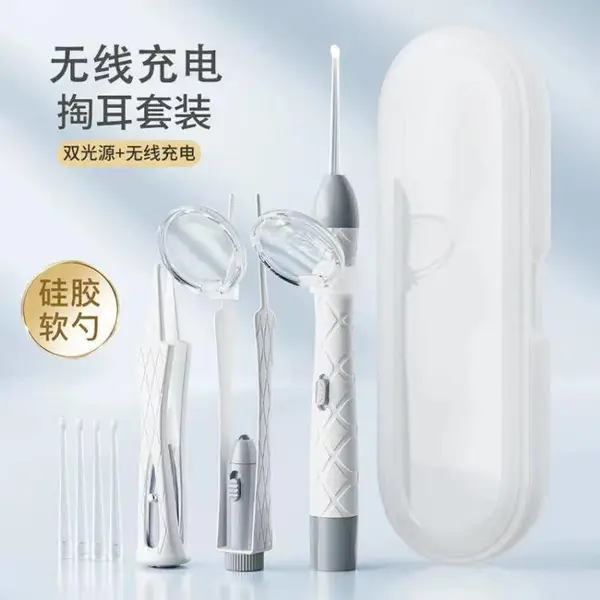 现货儿童发光耳勺套装可视充电挖耳勺发光鼻屎夹耳镊采耳工具