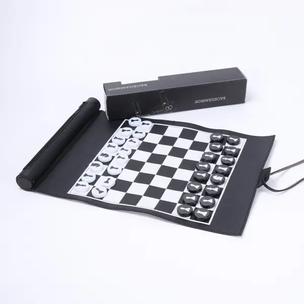 可折叠双陆棋西洋棋国际象棋二合一棋子棋盘户外便携卷式棋盒套装