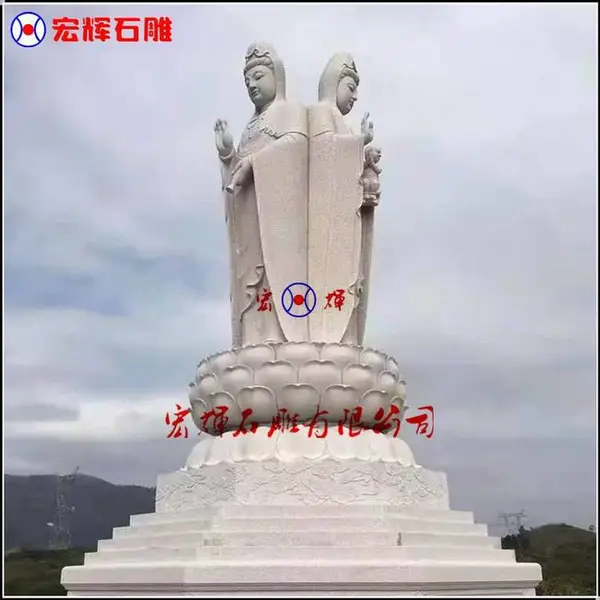 福建芝麻白三面观音佛像/宏辉石雕四面观音***