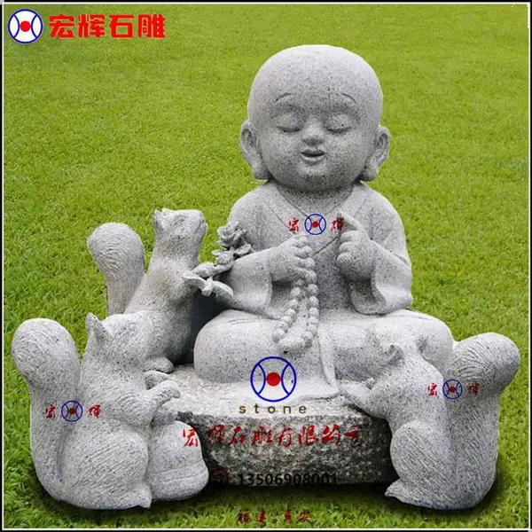 公园景观摆饰石雕小玩童 动态逼真芝麻白童子雕刻
