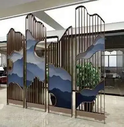 卧室中式置物架折屏客厅玄关隔断304不锈钢折叠屏风金属制品