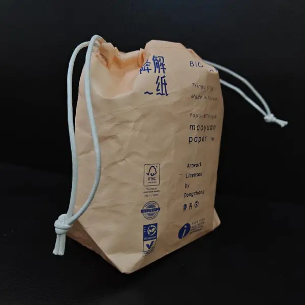 现货供应可以生物降解的纸袋,束口袋,Paptic tringa