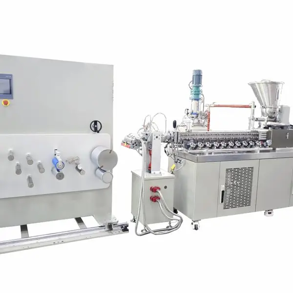 小型双螺杆挤出流延机 通用塑料工程树脂UPE薄膜成型试验机——广州普同
