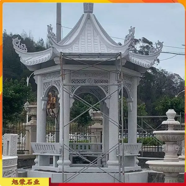 古建六角石凉亭 新中式石头凉亭定制 村庄一角石雕路亭