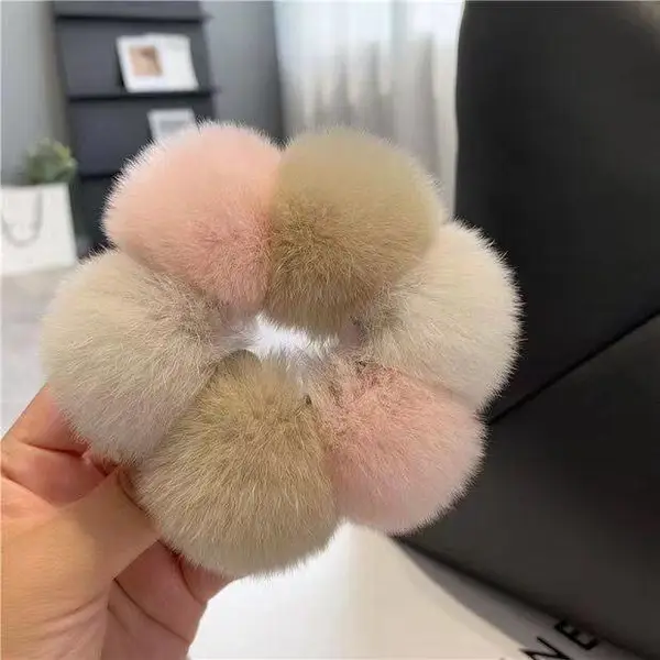 濑兔毛毛发圈简约可爱网红毛绒毛球发绳头饰皮筋发饰女
