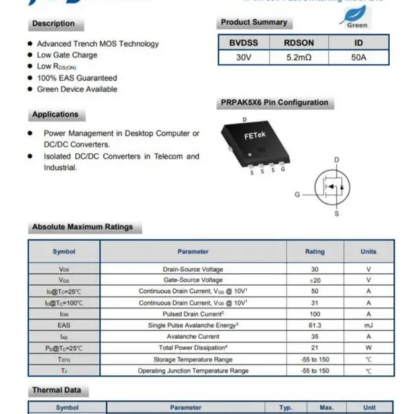 Fet东沅 FKBA3054 场效应管MOSFET 封装PRPAK5x6