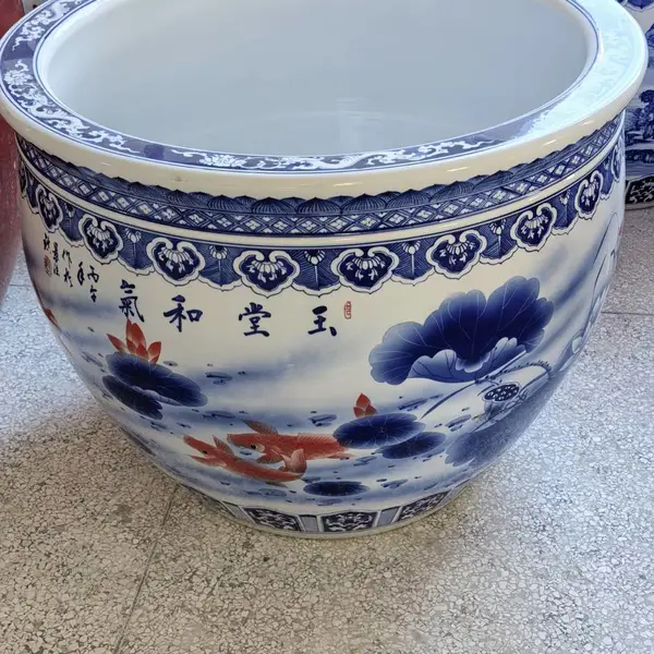 陶瓷大缸 门海陶瓷1.2米 1.5米陶瓷大缸酒店装饰摆件 庭院养鱼景德镇