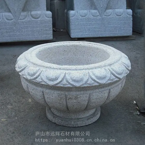 寺庙花岗岩石材水缸 石雕聚宝盆 广场景观石雕花钵花盆