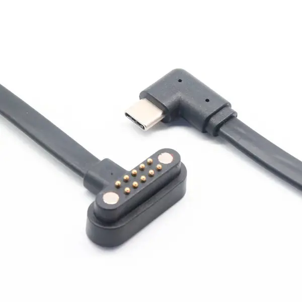 弯头TYPE-C转10PIN Pogo pin充电线 触点探针磁吸手表手环智能设备连接线