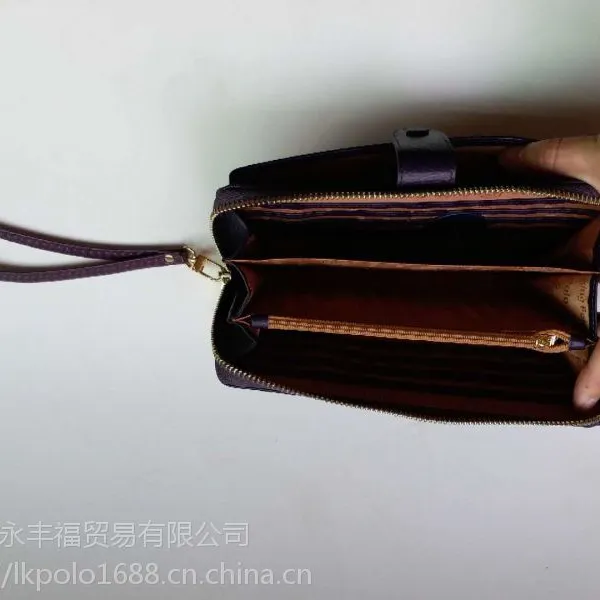 POLO头层牛皮女士拉链钱包