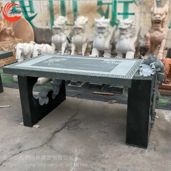 石雕莲花茶桌 吸水兽天然绿砂岩石桌茶台茶几别墅庭院休闲装饰