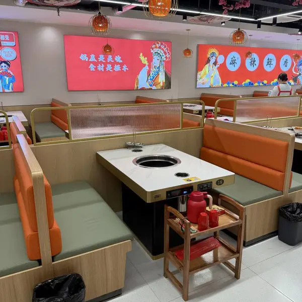 火锅店钢制岩板烧烤桌 进口长方形烧烤餐桌 木屋烧烤同款定制桌椅