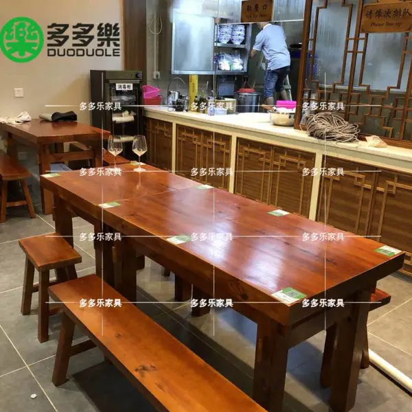 木屋烧烤连锁店餐桌 木屋烧烤实木餐桌定制 生蚝烧烤店实木大板桌餐桌