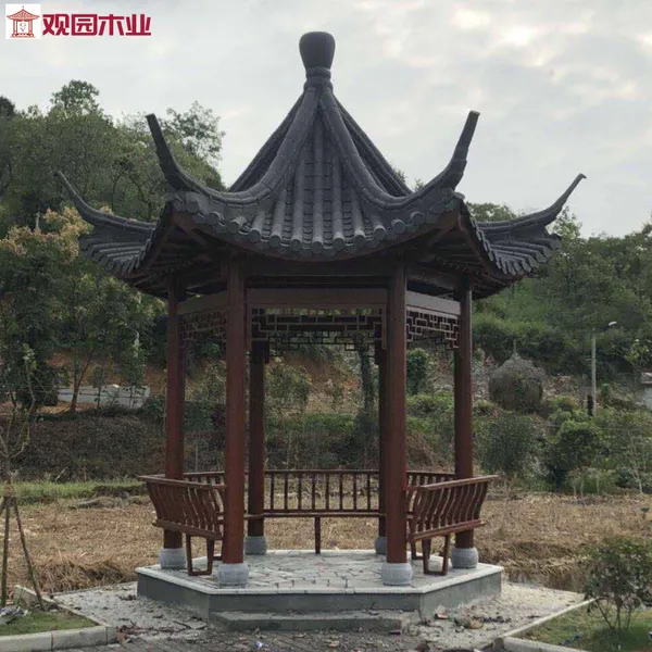 公园青瓦凉亭施工 景区景观古建木凉亭安装 古建凉亭
