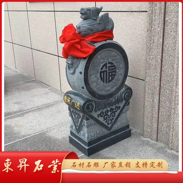 石雕抱鼓 寺庙门前抱鼓石加工 青石石鼓 貔貅动物雕刻