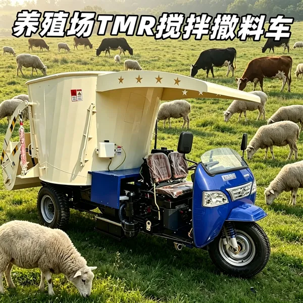 养殖设备牛羊喂料车 自动搅拌撒草车 三轮饲草料添料车