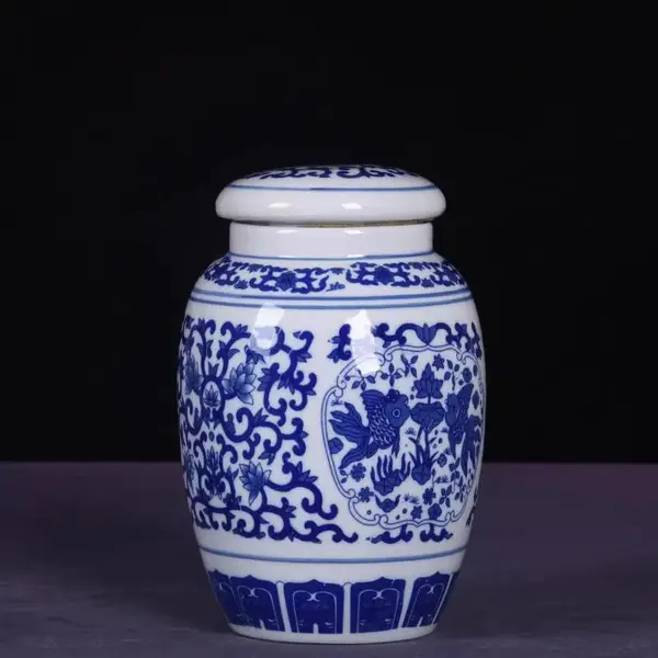 陶瓷储茶罐 茶叶包装罐密封不易潮厂家 青瓷梅花铜环茶叶罐可定制