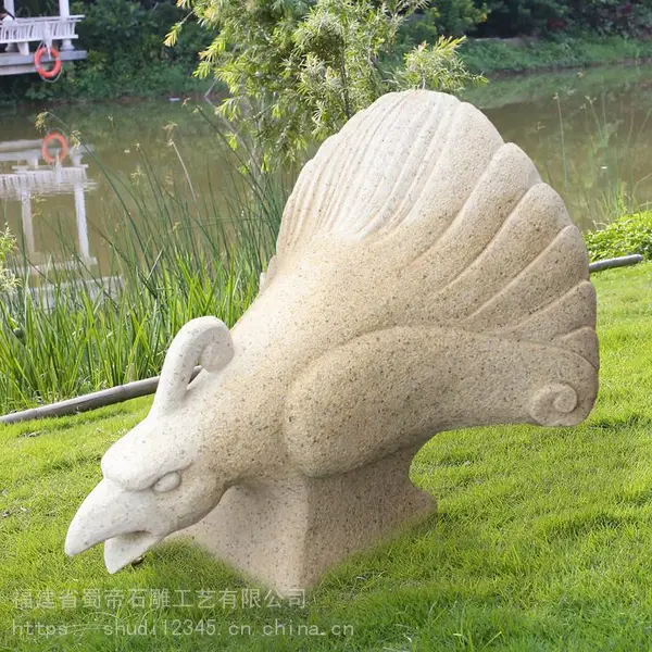 石材动物雕刻厂家 精美黄锈石孔雀石雕 现代简约石头孔雀摆件