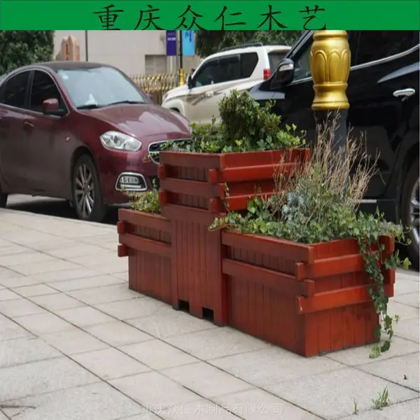 西充防腐木广场花箱 实木道路树池生产 众仁木艺