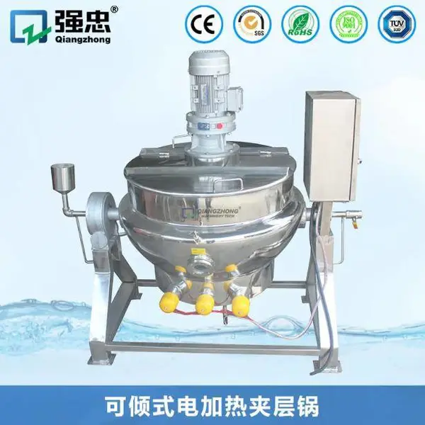 强忠可倾斜式电加热夹层锅搅拌蒸煮锅熬膏机炒料机熬糖机搅拌锅