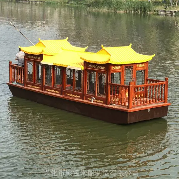 定制景区旅游画舫船电动观光游船仿古实木船