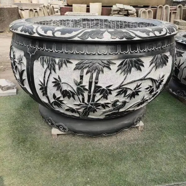 石雕青石鱼缸门海荷花缸 庭院花岗岩石雕养鱼缸石头缸仿古雕刻