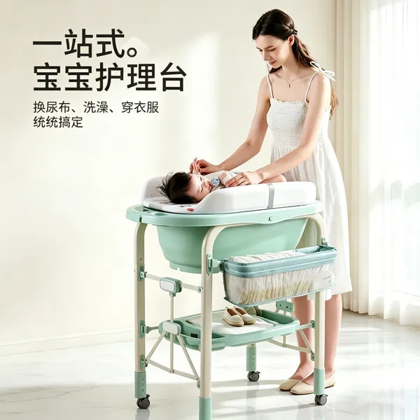 可移动折叠婴儿护理台二合一宝宝尿布台新生儿洗澡换衣按摩抚触台