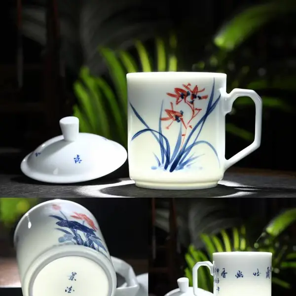 公司专用会议茶杯印字办公室喝水杯子白骨瓷杯带盖陶瓷杯定制logo