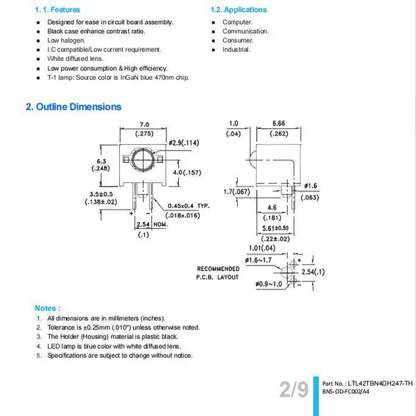 LTL42TBN4DHBP-1 LTL42TG6N型号 发光LED灯珠 状态指示灯 LED示宽灯