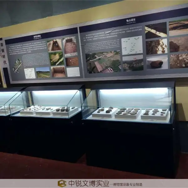 博物馆液压掀起平柜定制 夹胶超白玻璃收藏馆展柜定做