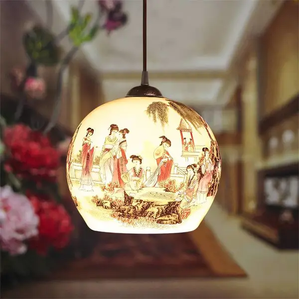 仿古书房台灯 中式仿古木艺台灯床头青花粉彩薄胎装饰灯具