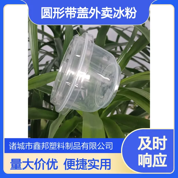 鑫邦一次性碗塑料圆形带盖外卖冰粉打包网红小吃碗可微波定制LOGO