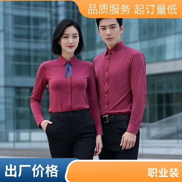 红塔服饰 蓝色长袖衬衣 职业装 V领修身 通勤工装 员工团体服 气质正装