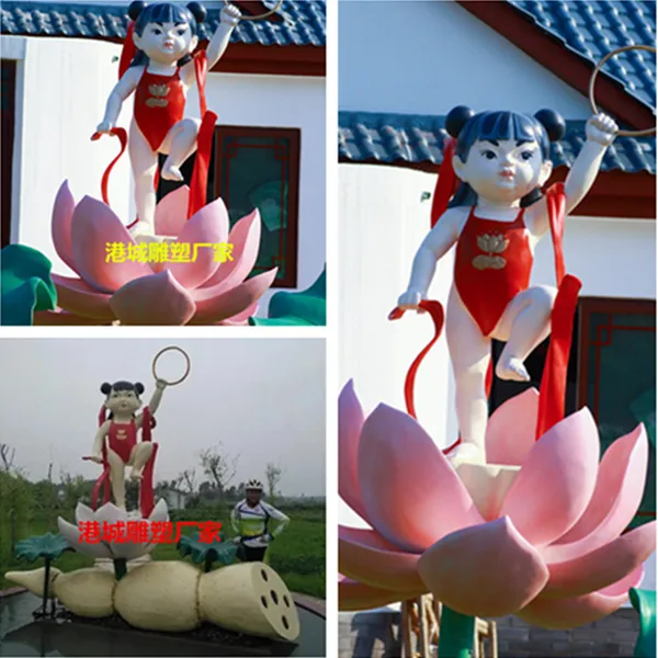 景区公园观赏哪吒人物雕塑 玻璃钢神话故事人像雕塑