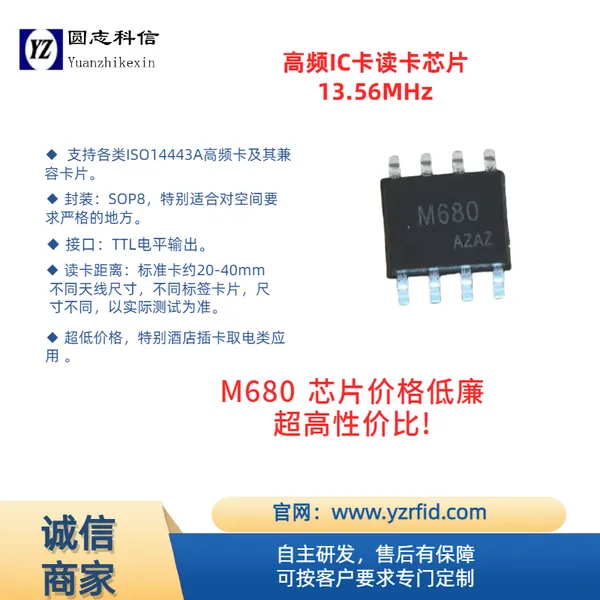 圆志科信 M680x 射频芯片 酒店民宿插卡取电识别芯片 SOP8