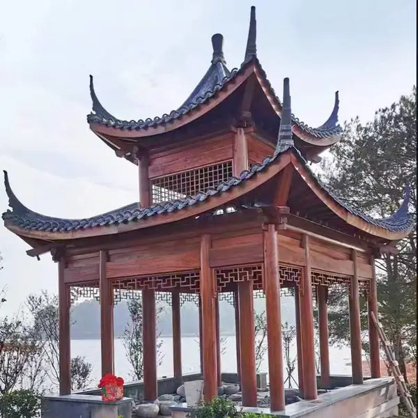 菠萝格四角凉亭防腐木景观六角凉亭古建八角凉亭定制树脂瓦柳桉木
