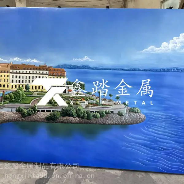 纯铜锻造特色景墙壁画、彩绘不锈钢山水壁画