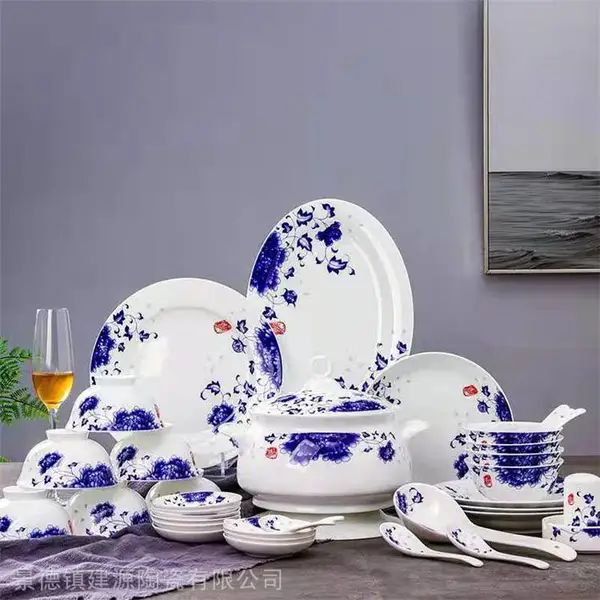 景德镇餐具定制厂家 陶瓷餐具套装 56头58头60头碗盘碟陶瓷餐具批发