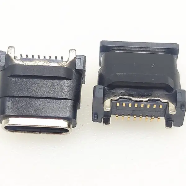 TYPE-C 16P 24P立式贴片母座 防水180度SMD 四脚插板 短体7.4 10.0mm