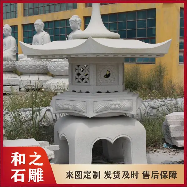 禅意石雕石灯 茶室花园石头灯笼 仿古做旧青石石佛灯 手工雕刻