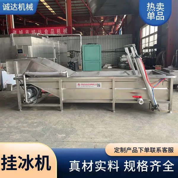 诚达机械全自动水产挂冰机 连续式虾仁鱿鱼包冰机器流水线 速冻水产挂冰保鲜设备厂家