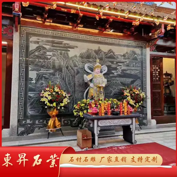 石雕武圣关羽雕像 珈蓝韦陀护法雕塑 芝麻白关公摆件